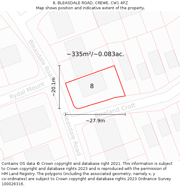 8, BLEASDALE ROAD, CREWE, CW1 4PZ: Plot and title map