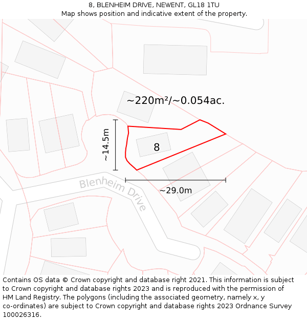 8, BLENHEIM DRIVE, NEWENT, GL18 1TU: Plot and title map