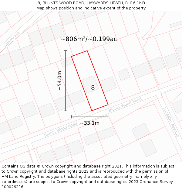 8, BLUNTS WOOD ROAD, HAYWARDS HEATH, RH16 1NB: Plot and title map