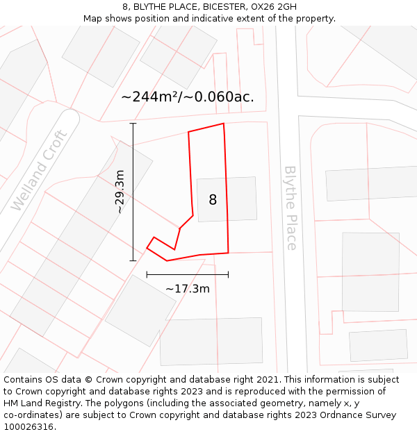 8, BLYTHE PLACE, BICESTER, OX26 2GH: Plot and title map