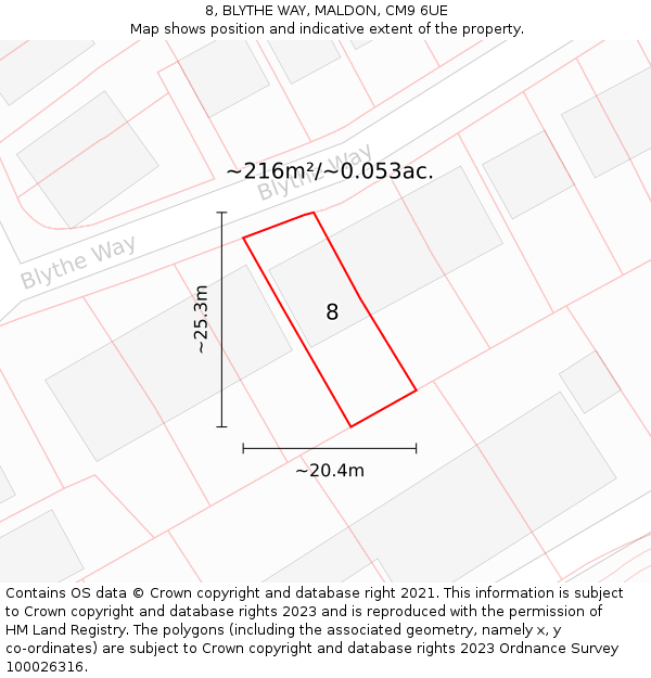 8, BLYTHE WAY, MALDON, CM9 6UE: Plot and title map