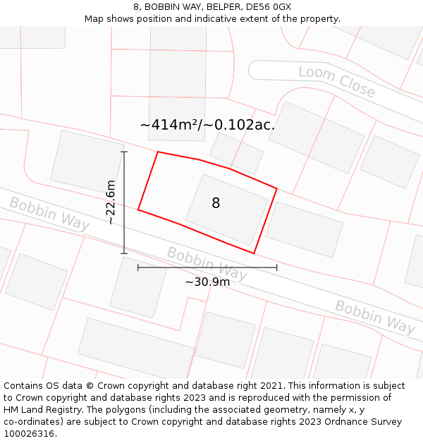 8, BOBBIN WAY, BELPER, DE56 0GX: Plot and title map