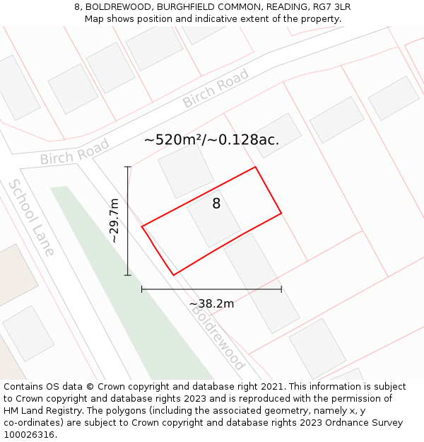 8, BOLDREWOOD, BURGHFIELD COMMON, READING, RG7 3LR: Plot and title map