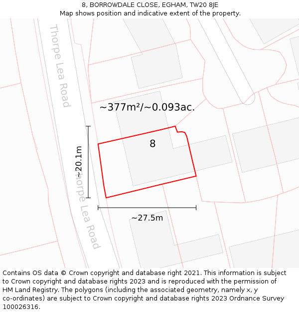 8, BORROWDALE CLOSE, EGHAM, TW20 8JE: Plot and title map