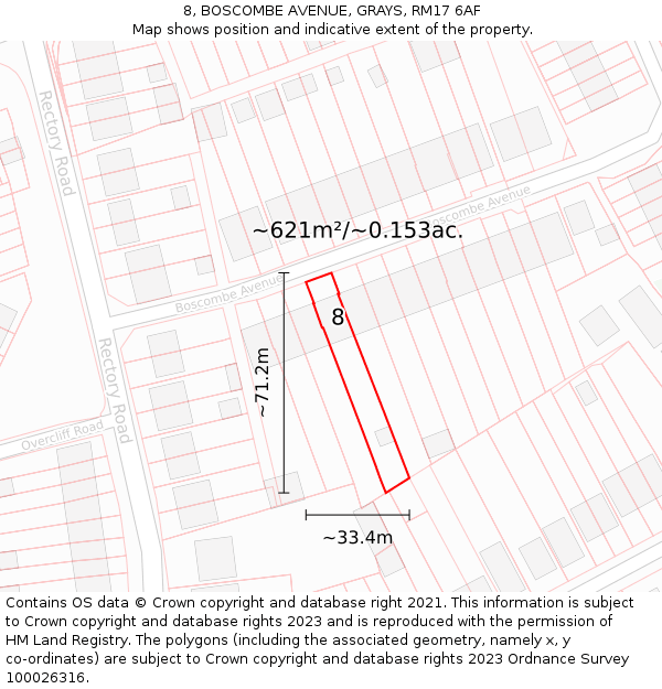 8, BOSCOMBE AVENUE, GRAYS, RM17 6AF: Plot and title map