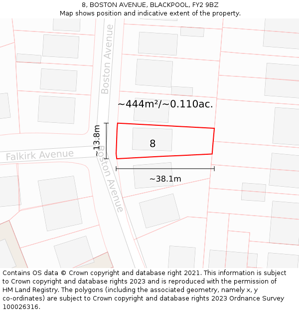 8, BOSTON AVENUE, BLACKPOOL, FY2 9BZ: Plot and title map
