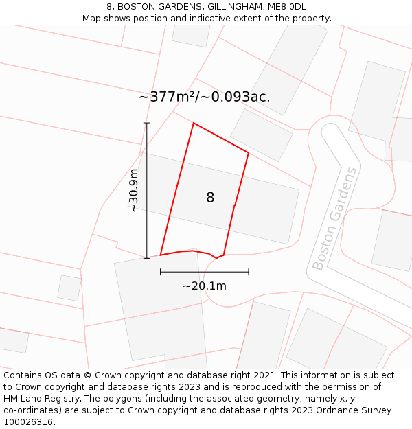 8, BOSTON GARDENS, GILLINGHAM, ME8 0DL: Plot and title map