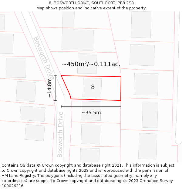 8, BOSWORTH DRIVE, SOUTHPORT, PR8 2SR: Plot and title map