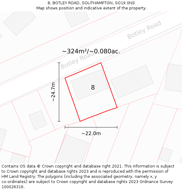 8, BOTLEY ROAD, SOUTHAMPTON, SO19 0NS: Plot and title map