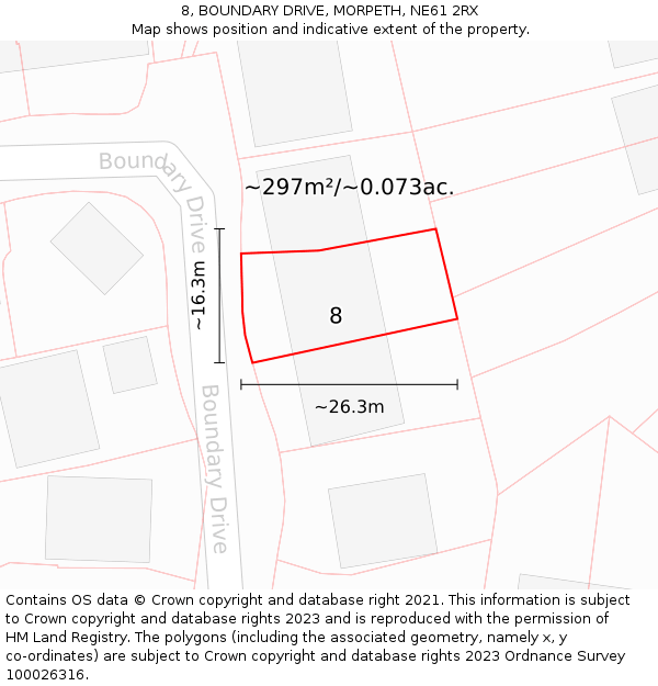 8, BOUNDARY DRIVE, MORPETH, NE61 2RX: Plot and title map