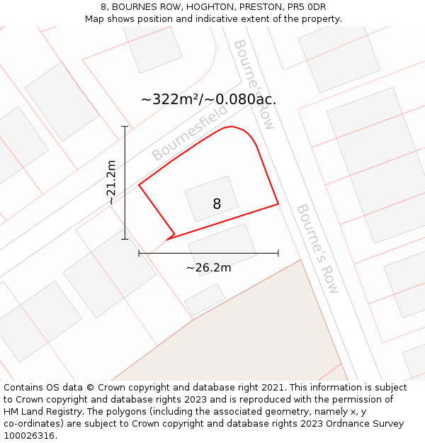 8, BOURNES ROW, HOGHTON, PRESTON, PR5 0DR: Plot and title map