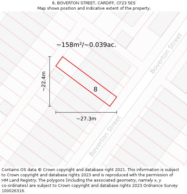 8, BOVERTON STREET, CARDIFF, CF23 5ES: Plot and title map