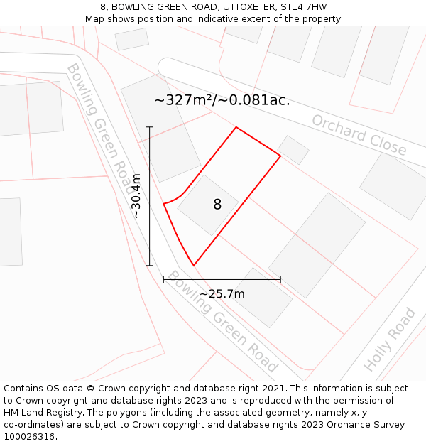 8, BOWLING GREEN ROAD, UTTOXETER, ST14 7HW: Plot and title map