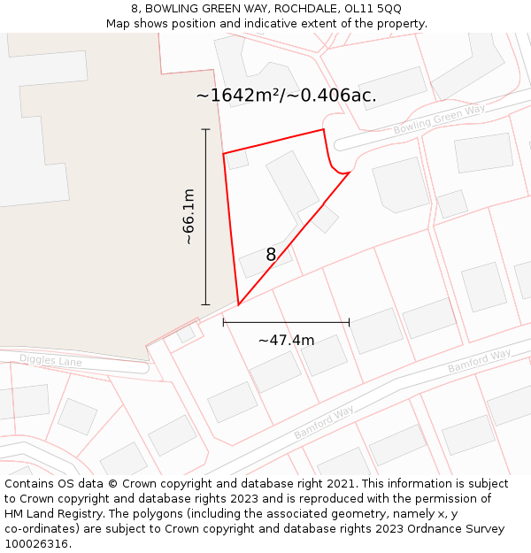 8, BOWLING GREEN WAY, ROCHDALE, OL11 5QQ: Plot and title map