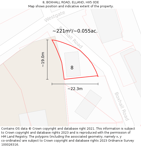 8, BOXHALL ROAD, ELLAND, HX5 0DE: Plot and title map