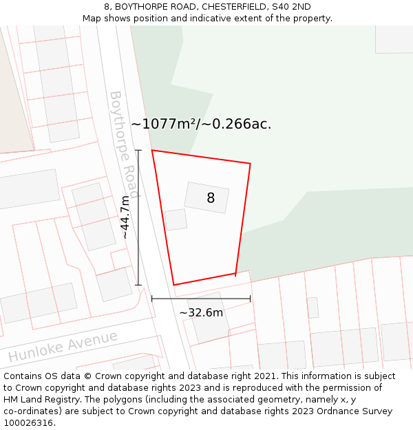 8, BOYTHORPE ROAD, CHESTERFIELD, S40 2ND: Plot and title map