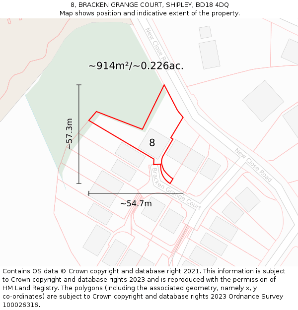 8, BRACKEN GRANGE COURT, SHIPLEY, BD18 4DQ: Plot and title map