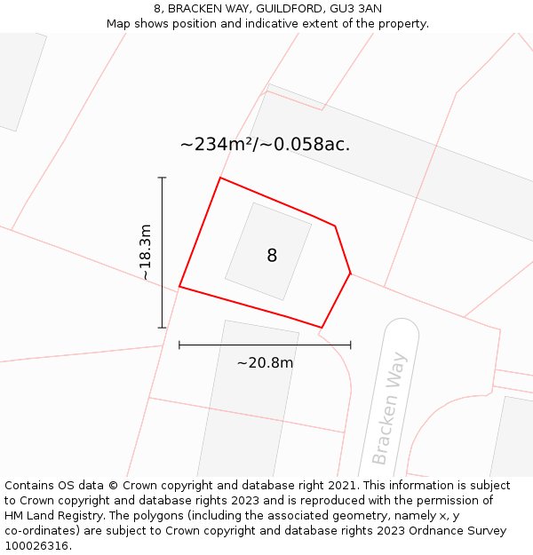 8, BRACKEN WAY, GUILDFORD, GU3 3AN: Plot and title map