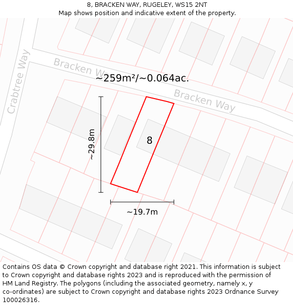 8, BRACKEN WAY, RUGELEY, WS15 2NT: Plot and title map