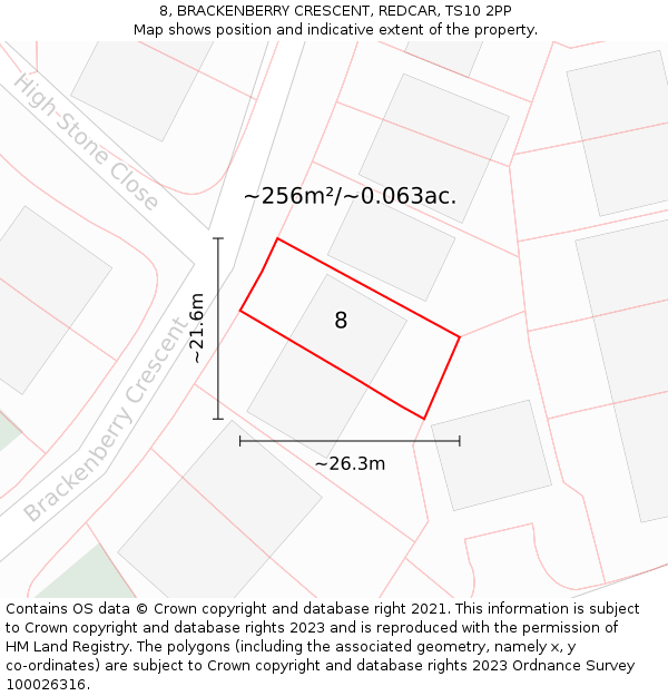 8, BRACKENBERRY CRESCENT, REDCAR, TS10 2PP: Plot and title map