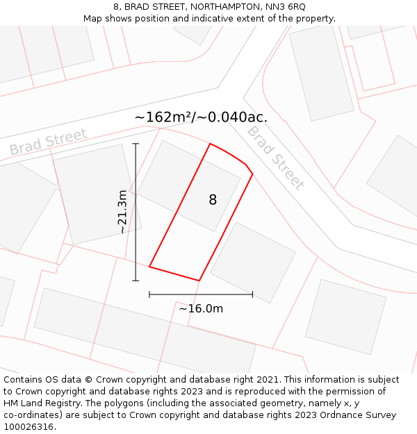 8, BRAD STREET, NORTHAMPTON, NN3 6RQ: Plot and title map
