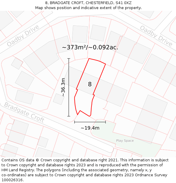 8, BRADGATE CROFT, CHESTERFIELD, S41 0XZ: Plot and title map