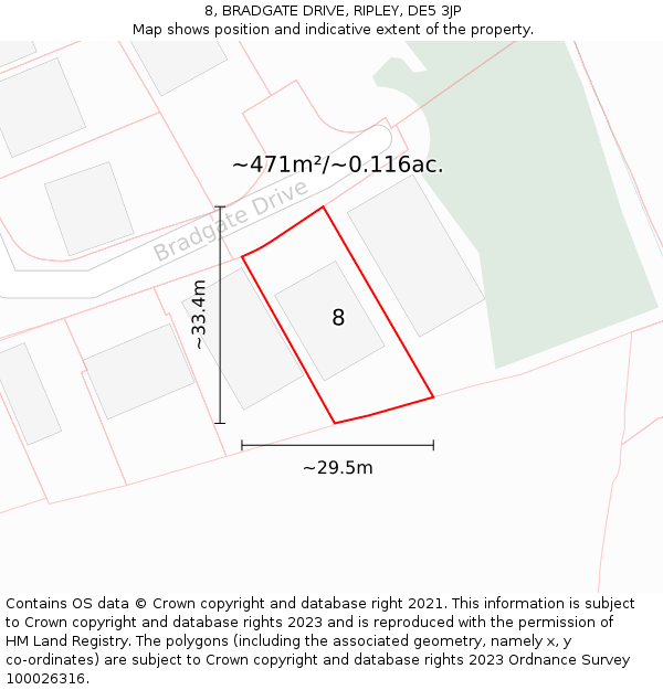 8, BRADGATE DRIVE, RIPLEY, DE5 3JP: Plot and title map