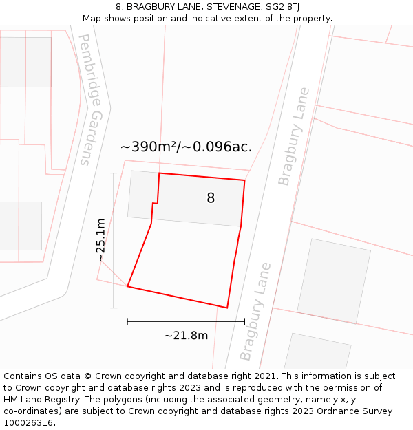 8, BRAGBURY LANE, STEVENAGE, SG2 8TJ: Plot and title map