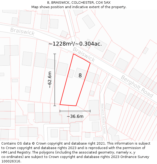 8, BRAISWICK, COLCHESTER, CO4 5AX: Plot and title map