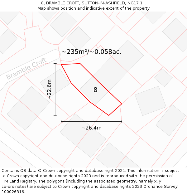 8, BRAMBLE CROFT, SUTTON-IN-ASHFIELD, NG17 1HJ: Plot and title map