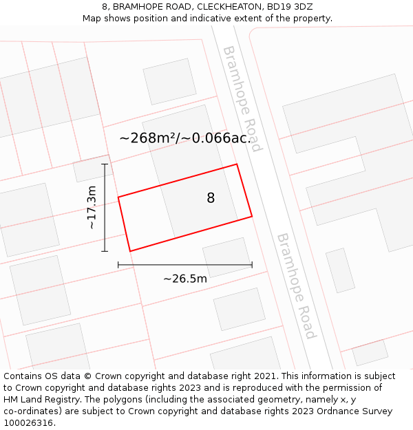 8, BRAMHOPE ROAD, CLECKHEATON, BD19 3DZ: Plot and title map