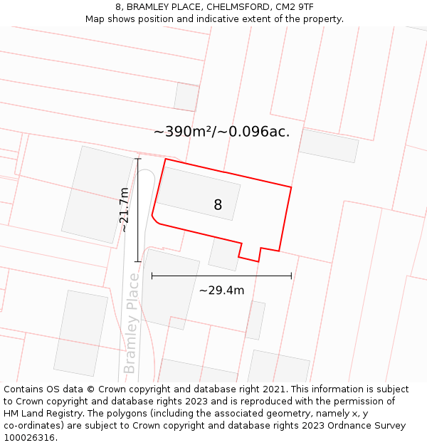 8, BRAMLEY PLACE, CHELMSFORD, CM2 9TF: Plot and title map