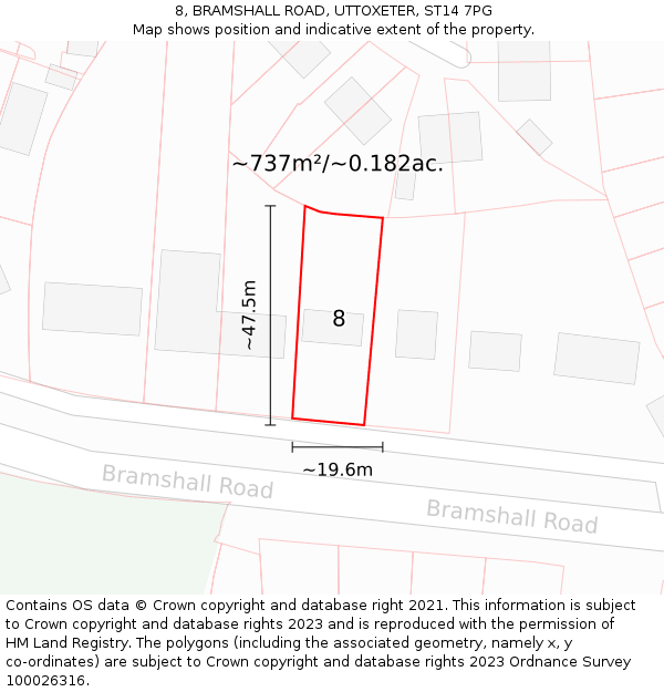 8, BRAMSHALL ROAD, UTTOXETER, ST14 7PG: Plot and title map