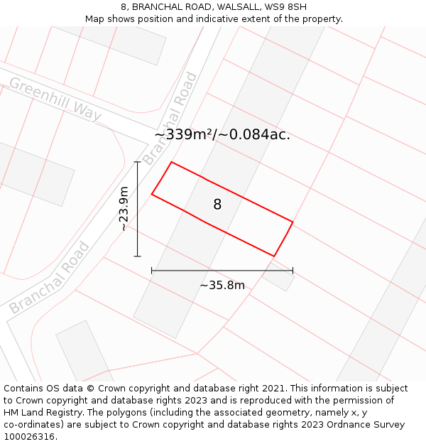 8, BRANCHAL ROAD, WALSALL, WS9 8SH: Plot and title map