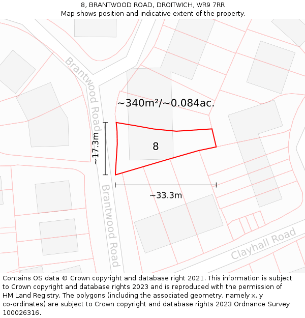 8, BRANTWOOD ROAD, DROITWICH, WR9 7RR: Plot and title map