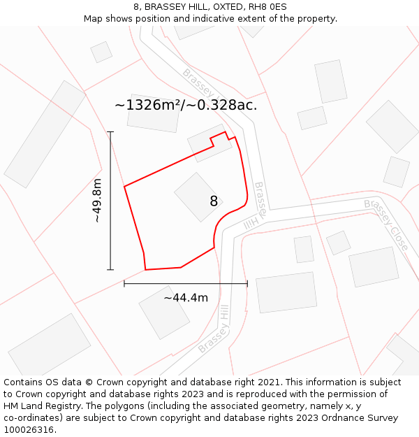 8, BRASSEY HILL, OXTED, RH8 0ES: Plot and title map