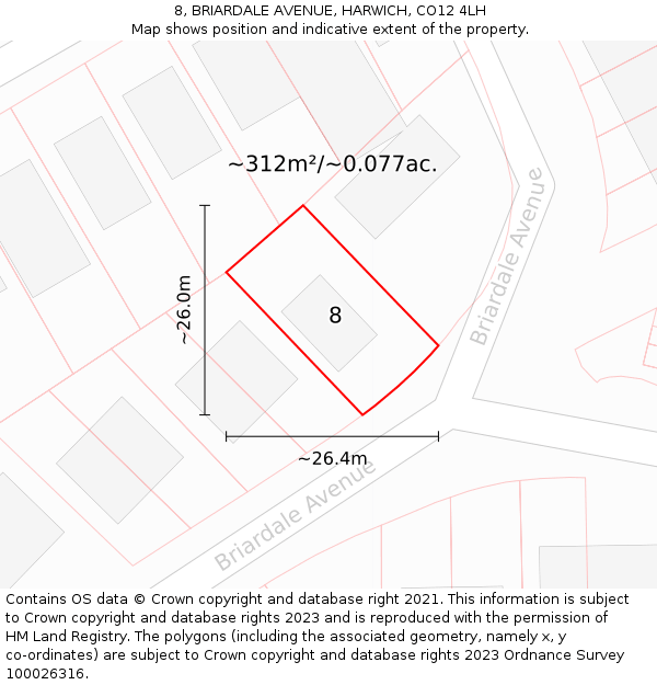 8, BRIARDALE AVENUE, HARWICH, CO12 4LH: Plot and title map