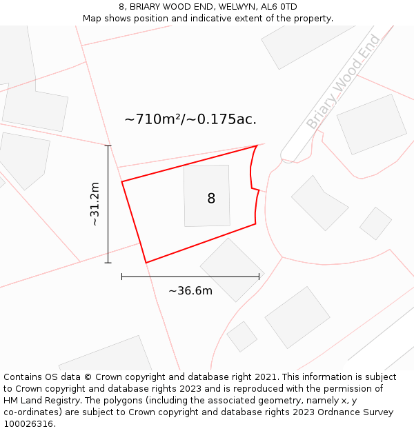 8, BRIARY WOOD END, WELWYN, AL6 0TD: Plot and title map