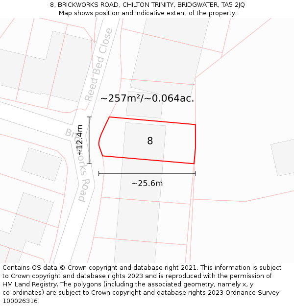 8, BRICKWORKS ROAD, CHILTON TRINITY, BRIDGWATER, TA5 2JQ: Plot and title map