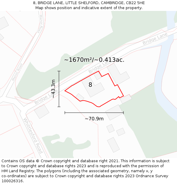 8, BRIDGE LANE, LITTLE SHELFORD, CAMBRIDGE, CB22 5HE: Plot and title map