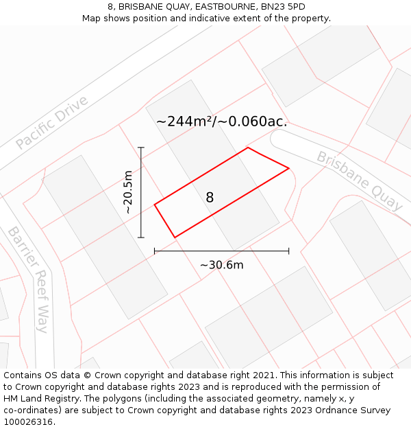 8, BRISBANE QUAY, EASTBOURNE, BN23 5PD: Plot and title map