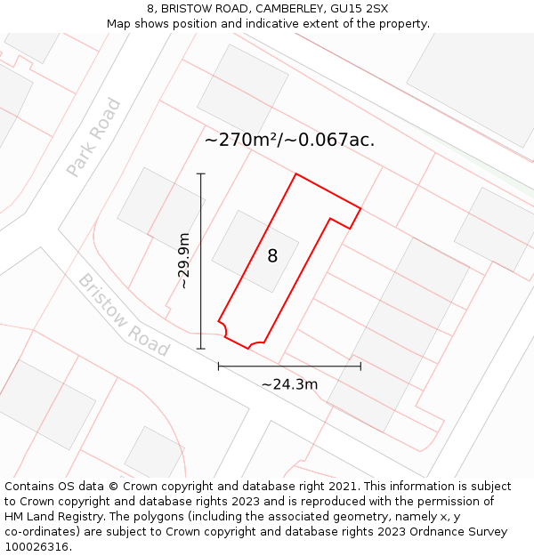 8, BRISTOW ROAD, CAMBERLEY, GU15 2SX: Plot and title map