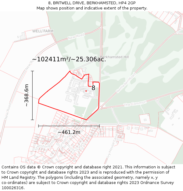 8, BRITWELL DRIVE, BERKHAMSTED, HP4 2GP: Plot and title map