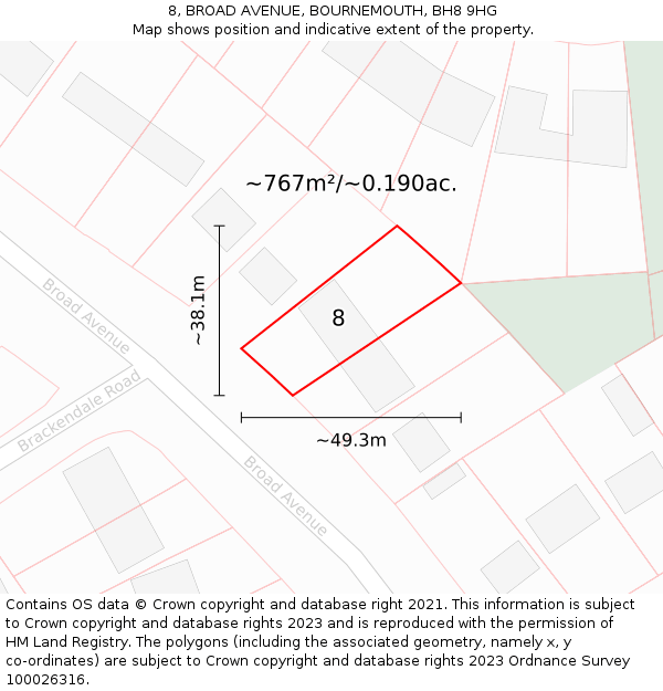 8, BROAD AVENUE, BOURNEMOUTH, BH8 9HG: Plot and title map