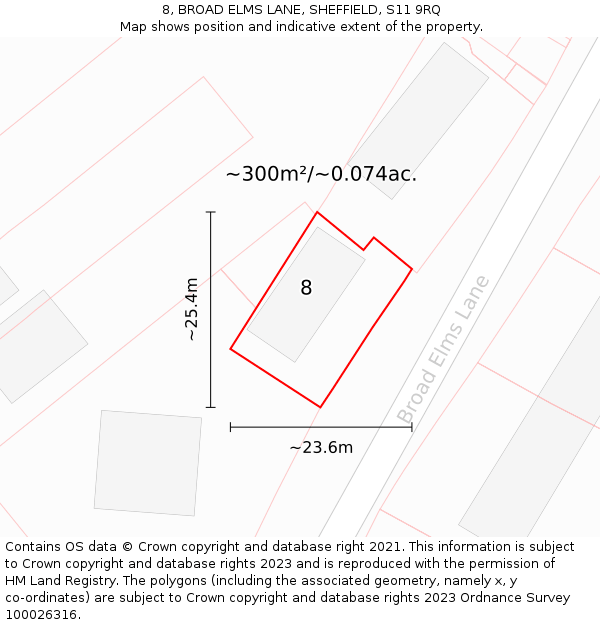 8, BROAD ELMS LANE, SHEFFIELD, S11 9RQ: Plot and title map