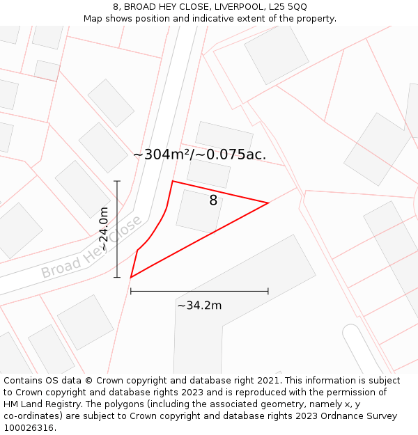 8, BROAD HEY CLOSE, LIVERPOOL, L25 5QQ: Plot and title map