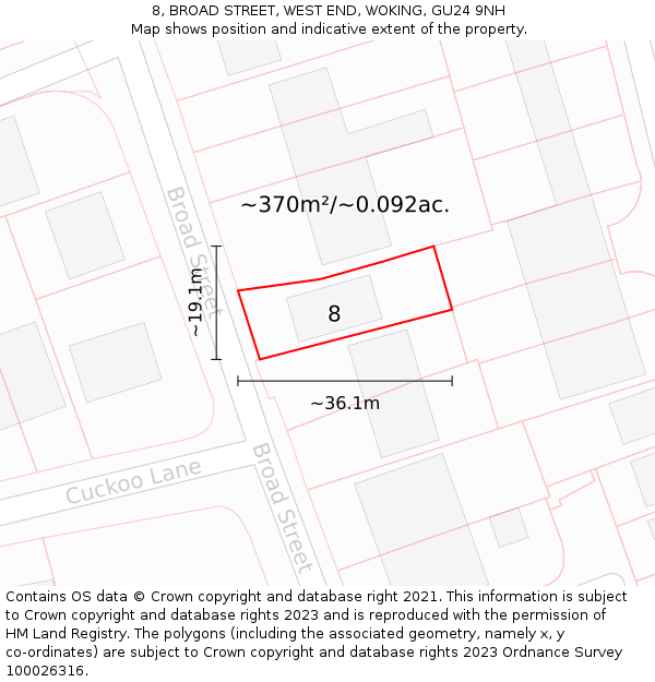 8, BROAD STREET, WEST END, WOKING, GU24 9NH: Plot and title map