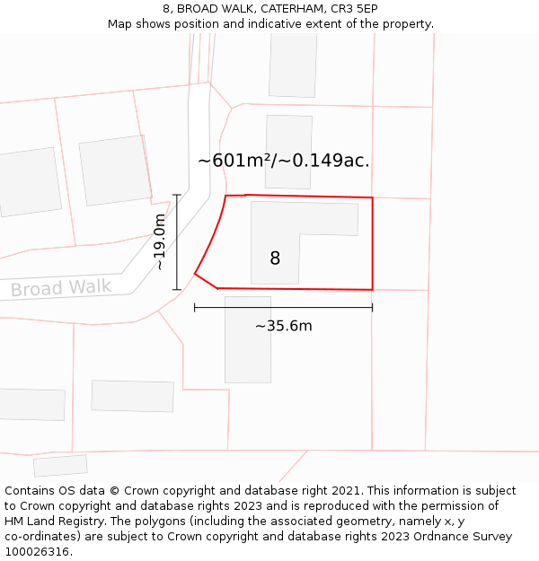 8, BROAD WALK, CATERHAM, CR3 5EP: Plot and title map