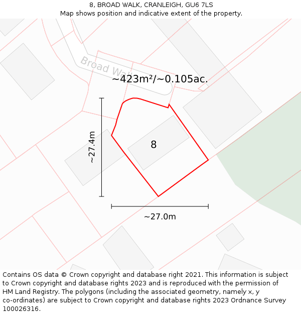 8, BROAD WALK, CRANLEIGH, GU6 7LS: Plot and title map