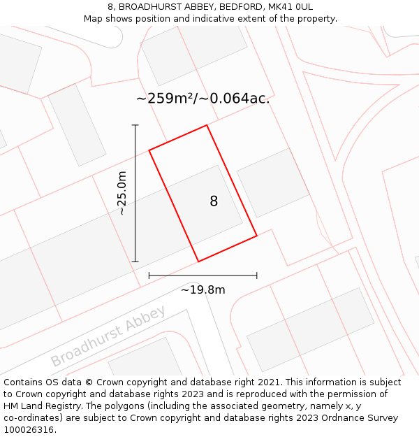 8, BROADHURST ABBEY, BEDFORD, MK41 0UL: Plot and title map